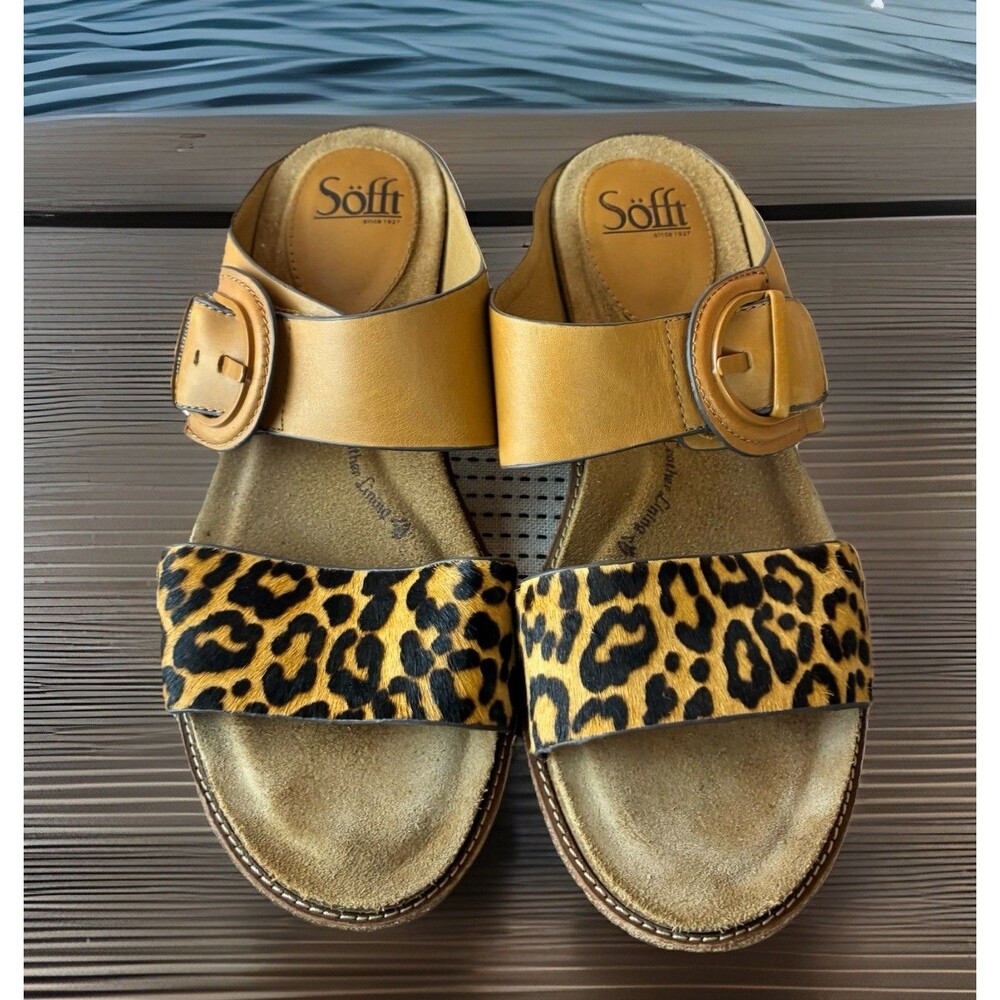 Sofft Women’s Leather Animal Print Strap Slip On Sandals Size 9.5M